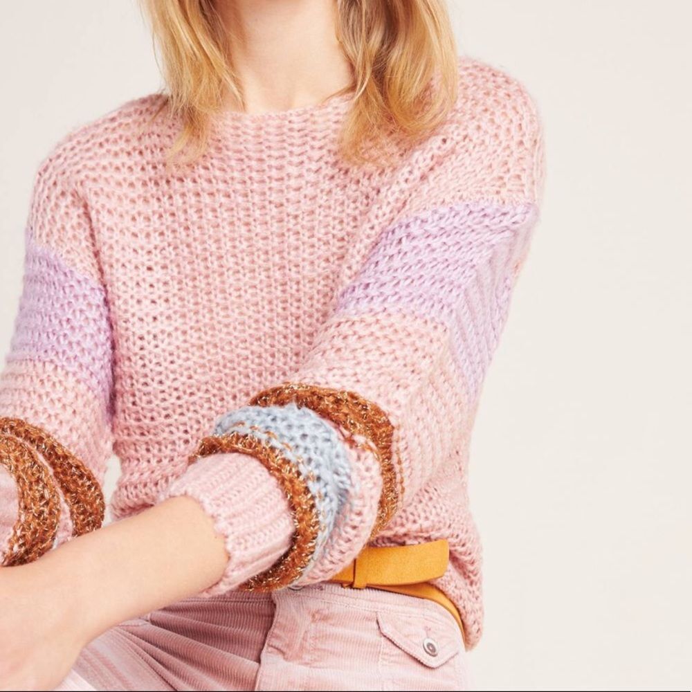 Anthropologie Heartloom Mae Pullover Crochet Pink Sweater Size Medium NWT